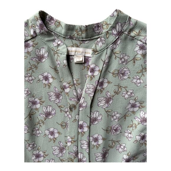 Monteau Los Angeles Green Floral Tiered Dress with belt & round neck size small - Picture 5 of 12